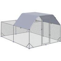 PawHut Chicken Run with Roof, Walk In Chicken Coop Outdoor for 10-12 Chickens, Hen House Duck Pen, 2.8 x 3.8 x 2 m