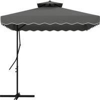 Outsunny 2.5m Square Double Top Garden Parasol Cantilever Umbrella with Ruffles, Dark Grey