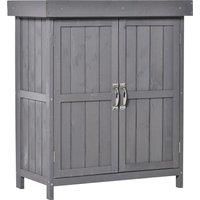 Outsunny Wooden Garden Storage Shed Tool Cabinet Organiser with Shelves, Two Doors,74 x 43 x 88cm, Grey