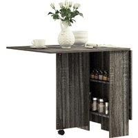 HOMCOM Folding Kitchen Table with 2-tier Shelves, Rolling Casters, Drop Leaf Dining Table for Small Spaces, Grey Aosom UK