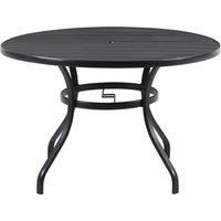 Outsunny Garden Table with Parasol Hole, Outdoor Dining Garden Table for Four Persons, Round Patio Table with Slatted Metal Top, Black