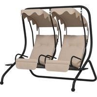 Outsunny Canopy Swing Chair Modern Garden Swing Seat Outdoor Relax Chairs w/ 2 Separate Chairs, Cushions and Removable Shade Canopy, Beige