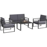 Outsunny Aluminium Garden Furniture Sets w/ Cushions, Slatted Top Table, Black, black