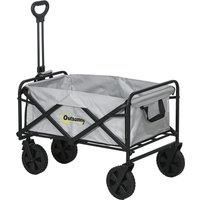 Outsunny Folding Pull Along Cart Cargo Wagon Trolley with Telescopic Handle - Dark Grey