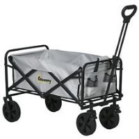 Outsunny Folding Outdoor Storage Trolley Cart Bag Telescopic Handle Brakes Grey