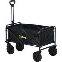 Outsunny Folding Pull Along Cart Cargo Wagon Trolley with Telescopic Handle - Black