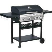 Outsunny 4+1 Burner Propane Gas Barbecue Grill w/ Thermometer, Bottle Opener