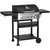 Outsunny 3+1 Burner Propane Gas Barbecue Grill with Thermometer, Bottle Opener