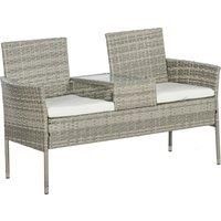 Outsunny Two-Seat Rattan Chair, with Middle Table - Grey