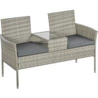 Outsunny Two-Seat Rattan Chair, with Middle Table - Mixed Grey