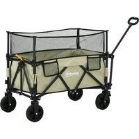 Outsunny Folding Garden Trolley, 180L Wagon Cart with Extendable Side Walls, for Beach, Camping, Festival, Khaki
