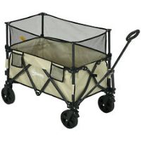Outsunny 180L Folding Garden Trolley Wagon Cart w/ Extendable Side Walls, Khaki
