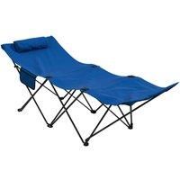 Outsunny Foldable Sun Lounger w/ Side Pocket, Oxford Headrest Sun Lounger, Blue