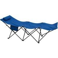 Outsunny Foldable Sun Lounger, Outdoor Tanning Sun Lounger Chair with Side Pocket, Headrest, Oxford Seat, for Beach, Yard, Patio, Dark Blue