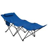 Outsunny Foldable Sun Lounger w/ Side Pocket, Oxford Headrest Sun Lounger, Blue