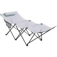 Outsunny Foldable Sun Lounger, Outdoor Tanning Sun Lounger Chair with Side Pocket, Headrest, Oxford Seat, for Beach, Yard, Patio, Light Grey