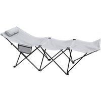 Outsunny Foldable Sun Lounger, Outdoor Tanning Sun Lounger Chair with Side Pocket, Headrest, Oxford Seat, for Beach, Yard, Patio, Light Grey