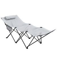 Outsunny Foldable Sun Lounger w/ Side Pocket, Oxford Headrest Sun Lounger, Grey