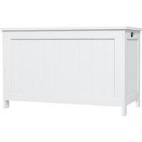 HOMCOM Storage Chest, Modern Storage Trunk with 2 Safety Hinges and Cut-out Handles, Wooden Toy Box for Living Room, Entryway, 76 x 40 x 48 cm, White