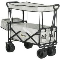 Outsunny Outdoor Push Pull Wagon Stroller Cart w/ Canopy Top Grey