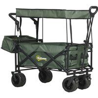 Outsunny Folding Trolley Cart Storage Wagon Beach Trailer 4 Wheels with Handle Overhead Canopy Cart Push Pull For Shopping Camping, Green