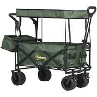 Outsunny Outdoor Push Pull Wagon Stroller Cart w/ Canopy Top Green