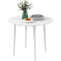 HOMCOM Folding Dining Table, Round Drop Leaf Table, Space Saving Small Kitchen Table with Wood Legs for Dining Room, White