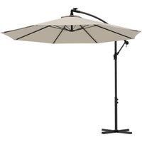 Outsunny 3(m) Cantilever Parasol with Solar LED Lights, Garden Umbrella with Cross Base and Crank Handle, Hanging Offset Banana Sun Shade for Outdoor, Patio, Beige