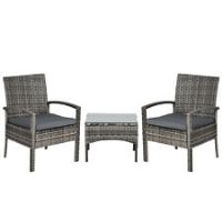 Outsunny 3PC Garden Rattan Bistro Set Balcony Dining Table Chair Mixed Grey