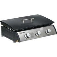 Outsunny 3 Burner Gas Plancha BBQ Grill with Lid, Black