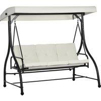 Outsunny 3 Seater Canopy Swing Chair, 2 in 1 Garden Swing Seat Bed, with Adjustable Canopy and Metal Frame, Cream White