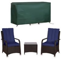 Outsunny Rattan 3PCs Chair Table Bistro Set Patio Set w/ Steel Frame Blue