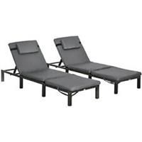 Outsunny 2 Pieces Rattan Sun Loungers w/ Padded Cushion for Poolside Dark Grey