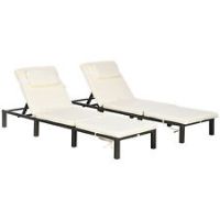 Outsunny 2 Pieces Rattan Sun Loungers w/ Padded Cushion for Poolside Cream White