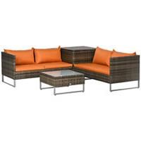 Outsunny 4Pcs Patio Rattan Sofa Garden Furniture Set with Table Cushions Orange