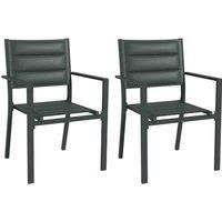 Outsunny 2 PCs Dining Chairs, Stackable Design Aluminium Outdoor Armchairs Grey