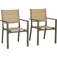 Outsunny 2 Pieces Garden Dining Chairs, Aluminium Outdoor Armchair for 2 with Breathable Mesh Fabric, Stackable Design, Khaki