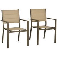 Outsunny 2 PCs Dining Chairs, Stackable Design Aluminium Outdoor Armchairs Khaki