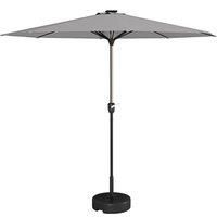 Outsunny Patio Umbrella with Solar-Powered LED Lights, Outdoor Parasol with Crank Handle, Light Grey