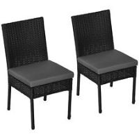 Outsunny 2 PCs Rattan Garden Chairs with Cushion, Wicker Dining Chairs, Black