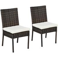 Outsunny 2 PCs Rattan Garden Chairs with Cushion, Wicker Dining Chairs, Brown