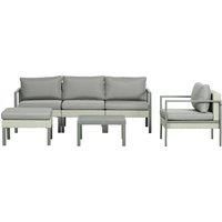 Outsunny 6 Pieces Patio Furniture Set with Sofa, Armchair, Stool, Metal Table, Cushions, for Outdoor, Light Grey