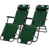 Outsunny 2 Pack 2 in 1 Sun Lounger Folding Reclining Chairs Garden Outdoor Camping Adjustable Back with Pillow, Green
