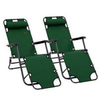 Outsunny 2 in 1 Outdoor Folding Sun Loungers w/ Adjustable Back, Pillow Green