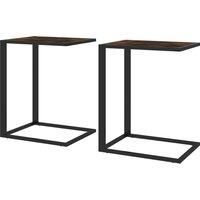 HOMCOM C-Shaped Side Table, Sofa End Table with Metal Frame, Accent Couch Table for Living room, Bedroom, Set of 2, Brown and Black Aosom UK