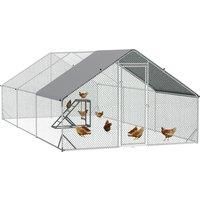 PawHut Walk-in Galvanised Steel Chicken Run with Chicken Activity Shelf and Cover, 3 x 6 x 2m