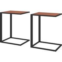 HOMCOM C-Shaped Side Table, Sofa End Table with Metal Frame, Accent Couch Table for Living room, Bedroom, Set of 2, Walnut and Black