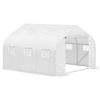Outsunny 4.5 x 3 x 2m Walk-In Greenhouse Polytunnel Greenhouse Garden Hot House with Steel Frame, Roll Up Door and Windows, White