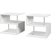 HOMCOM Wooden S Shape Cube Coffee Console Table 2 Tier Storage Shelves Organizer Office Bookcase Living Room End Desk Stand Display Set of 2 (White)