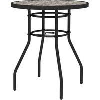 Outsunny Tempered Glass Top Garden Table with Glass Printed Design, Steel Frame, Foot Pads for Porch, Balcony, Tan Brown
